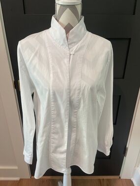 Orvis Crisp White Cotton Equestrian Mandarin Collar Button Front Shirt Size 16